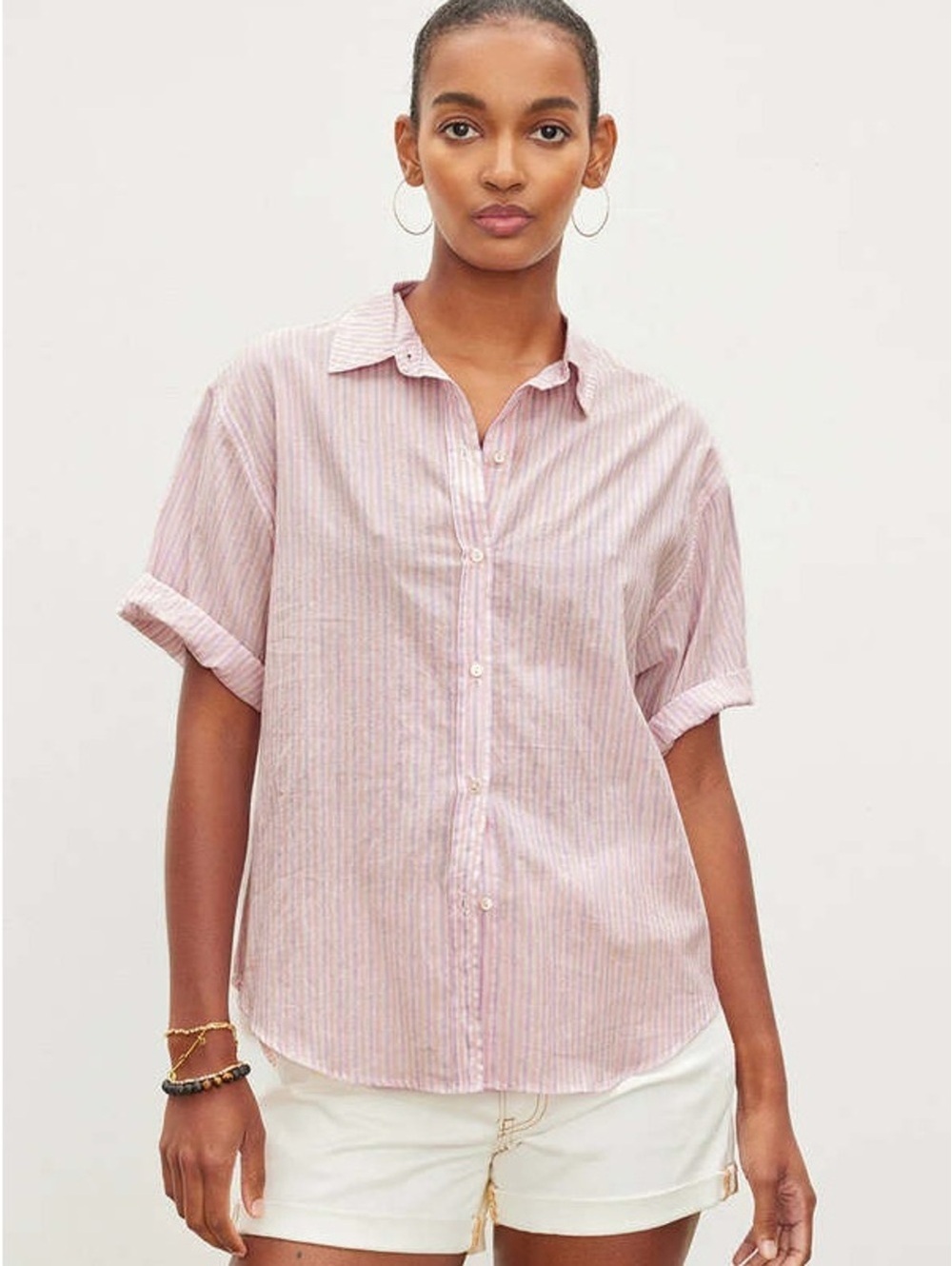 Velvet Mika Printed Stripe Short-Sleeve - Pink - XS